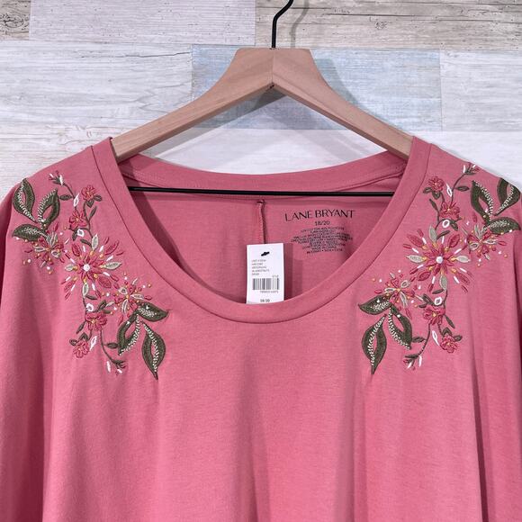 LANE BRYANT Floral Embroidered Sharkbite Hem Top Pink Womens Plus Size 18 20 - Picture 3 of 7